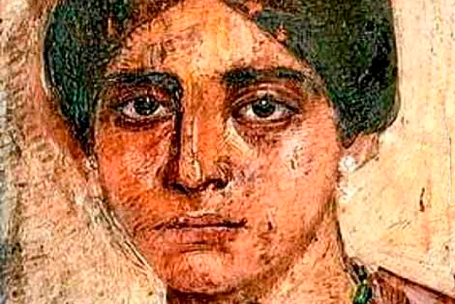 Cara de Egeria en pintura de pincelada gruesa. La primera viajera.