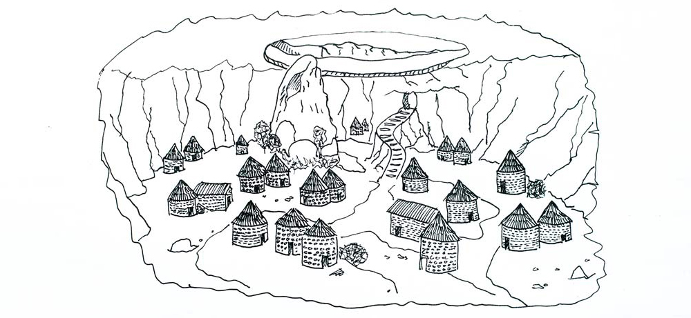Dibujo de las casas de la civilización Nurágica.
